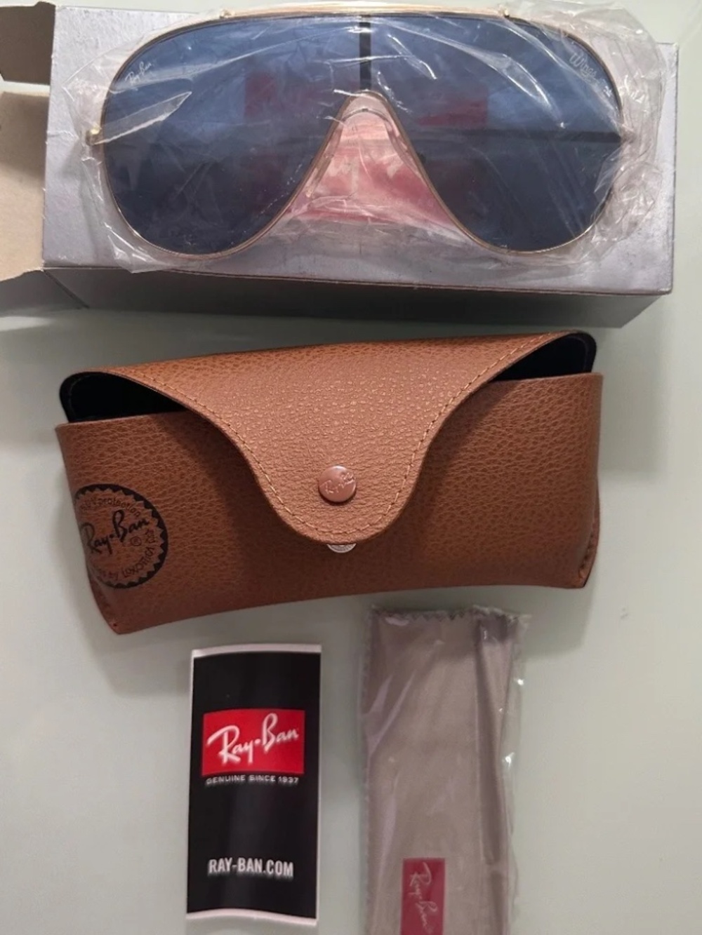 RAY-BAN WINGS RB3597 Shield Sunglasses Dark Blue/Gold (NEW)